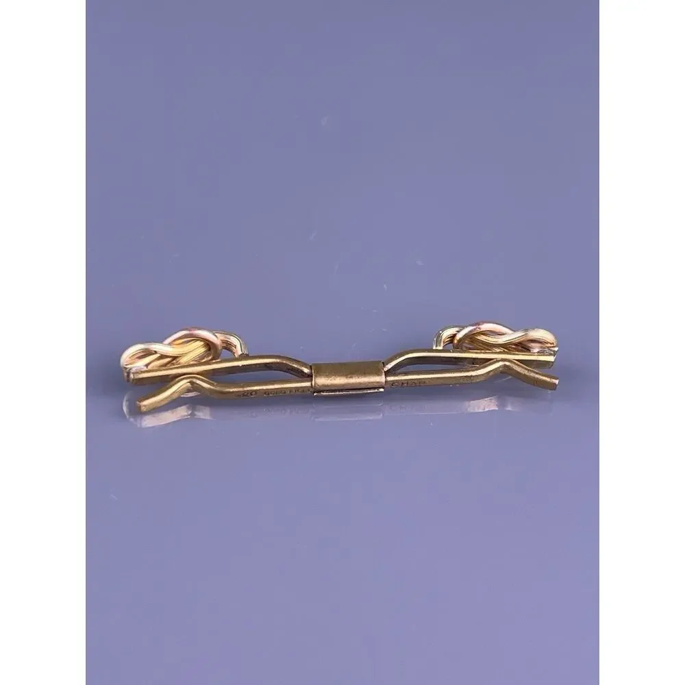 Double Square Knot 1/20 Gold Filled Tie Collar Bar Two Tone Simple Vintage